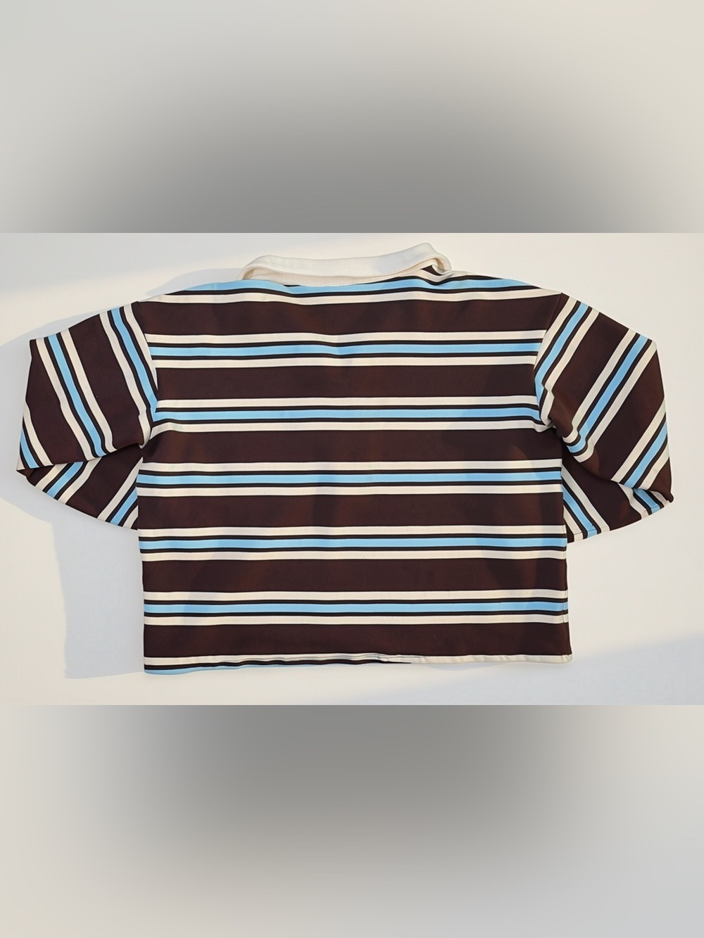 Kirious Los Angeles Striped Rugby Polo Top Brown Blue Cream | Medium | Fall Chic - Picture 5 of 5